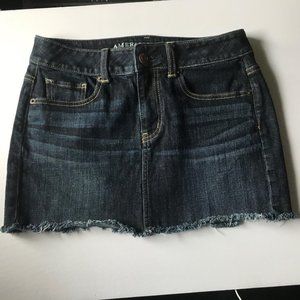 American Eagle Stretch Denim Skirt Frayed Hem
